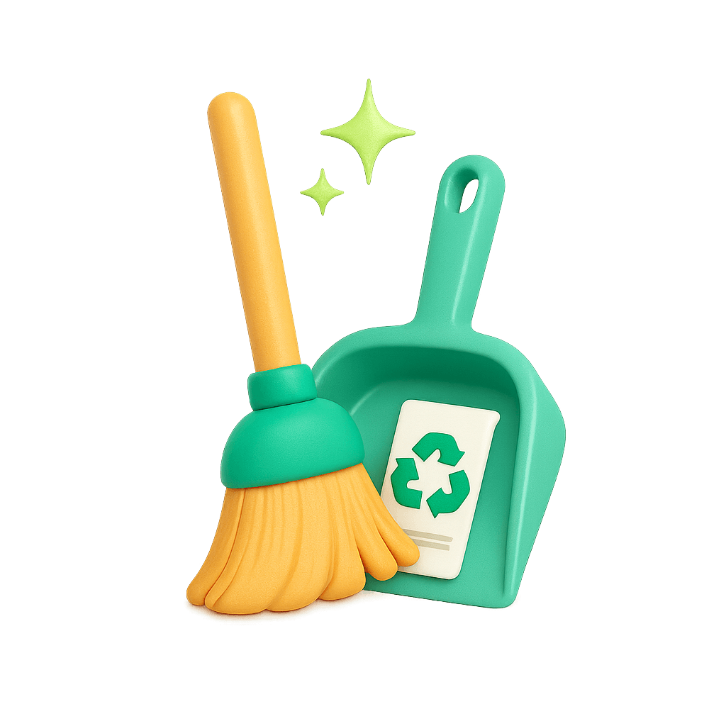 Broom and dustpan 3D icon